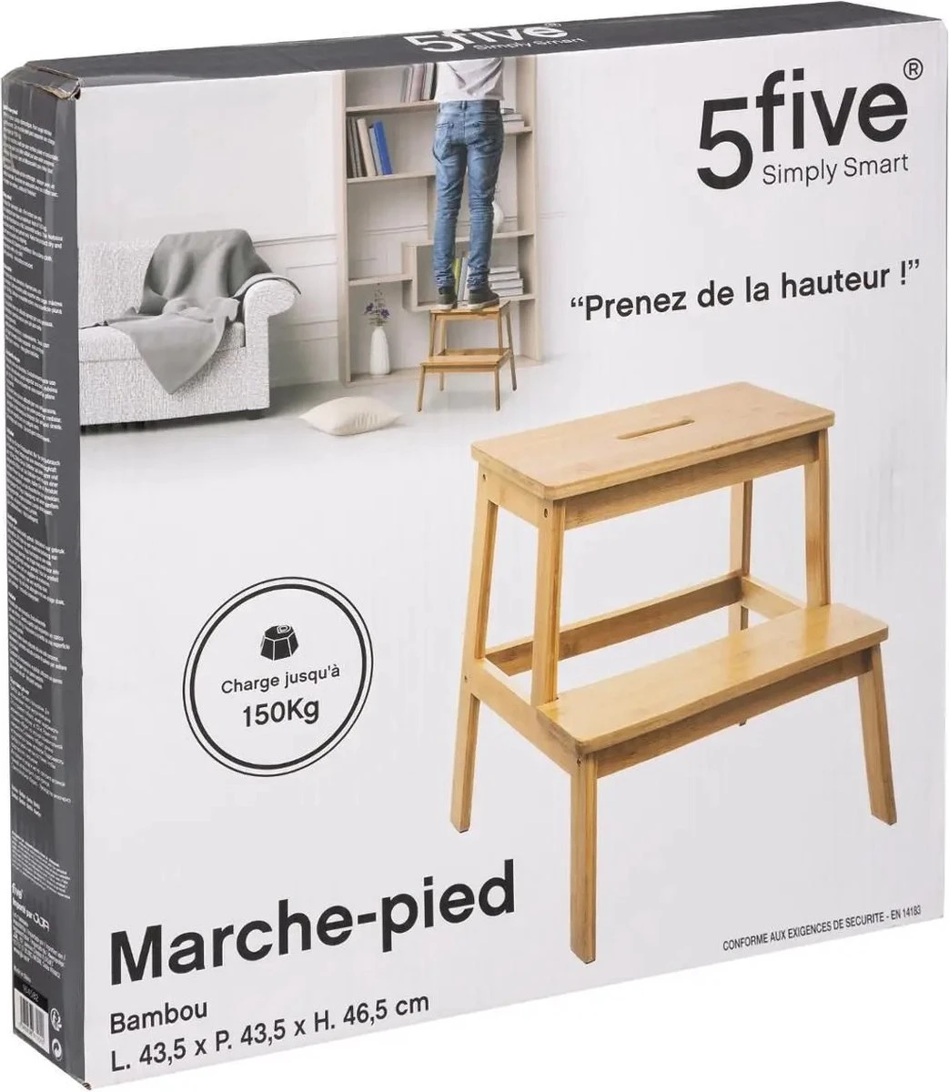 5Five - Bamboe Keukentrapje/opstapje Met 2 Treden 47 Cm - Keuken/badkamer Krukjes 3 5Five - Bamboe Keukentrapje/opstapje Met 2 Treden 47 Cm - Keuken/badkamer Krukjes - Afbeelding 3