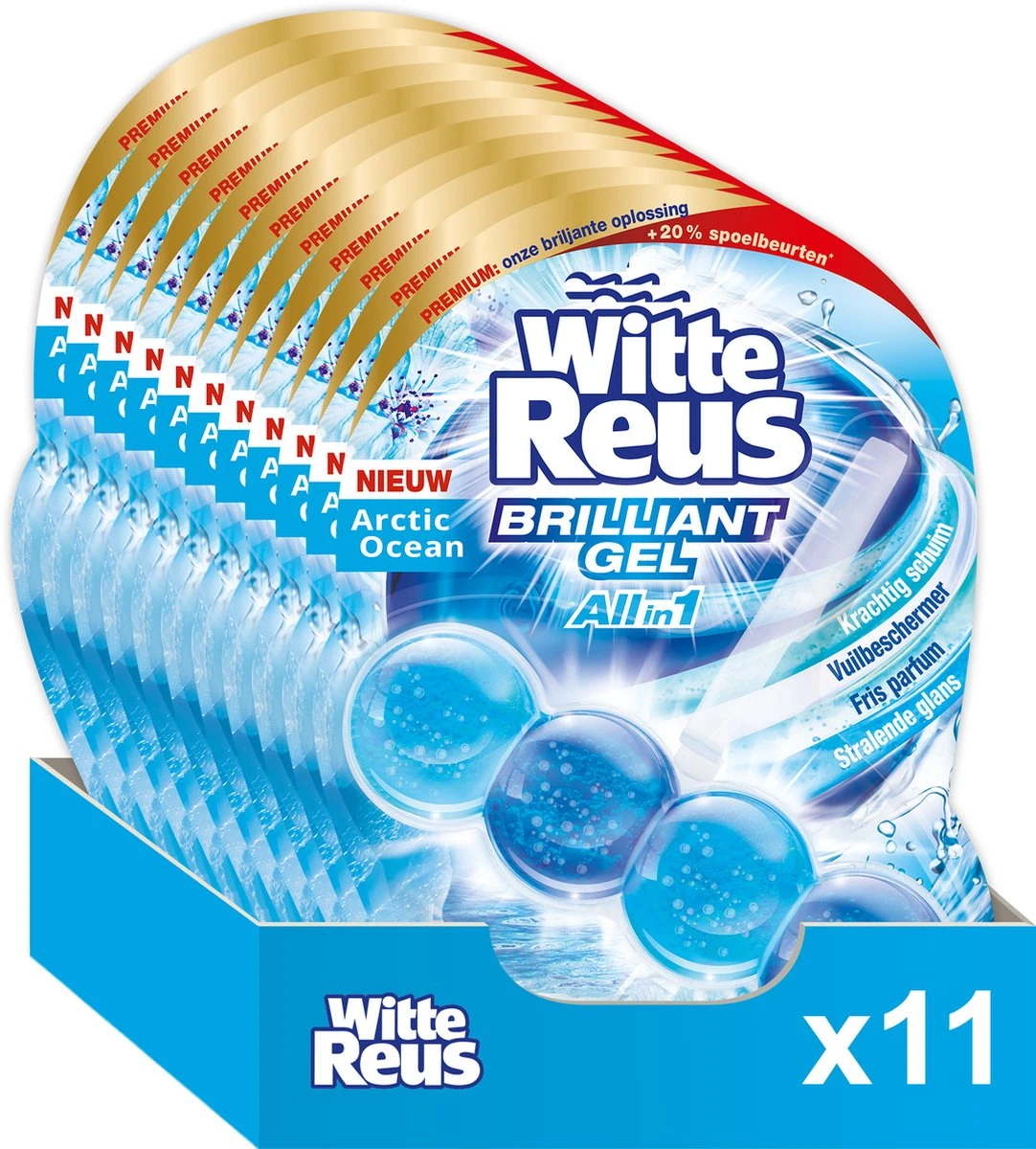 Witte Reus Brilliant Gel Allin1 Toiletblok - Arctic Ocean - WC Blokjes Voordeelverpakking - 11 Stuks 1 Witte Reus Brilliant Gel Allin1 Toiletblok - Arctic Ocean - WC Blokjes Voordeelverpakking - 11 Stuks