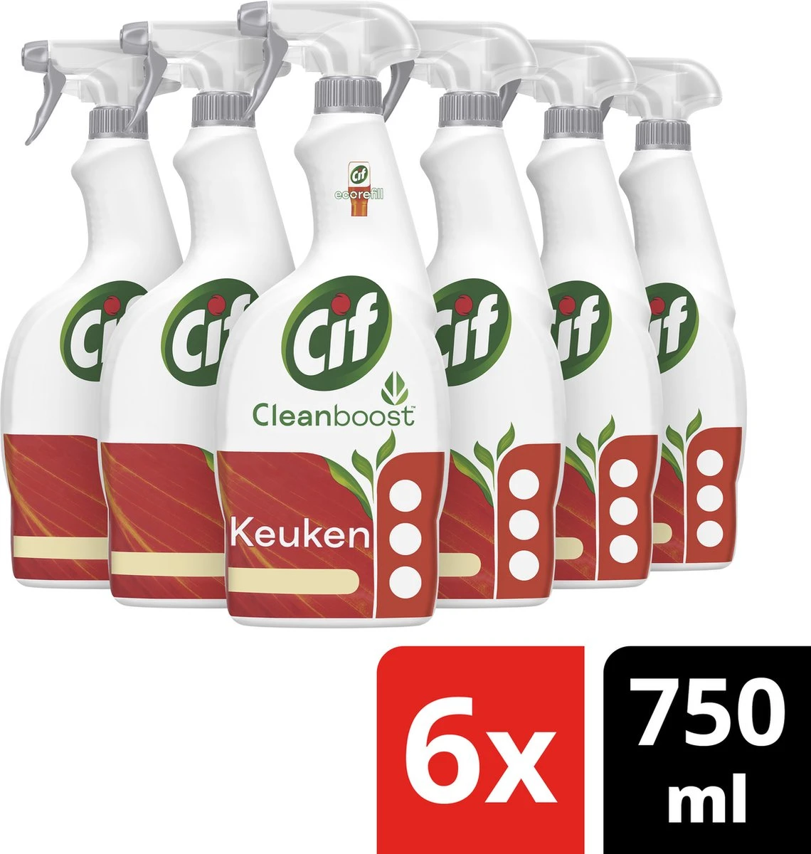 Cif CleanBoost Power & Shine Keuken Spray - 6 X 750 Ml - Voordeelverpakking 1 Cif CleanBoost Power & Shine Keuken Spray - 6 X 750 Ml - Voordeelverpakking