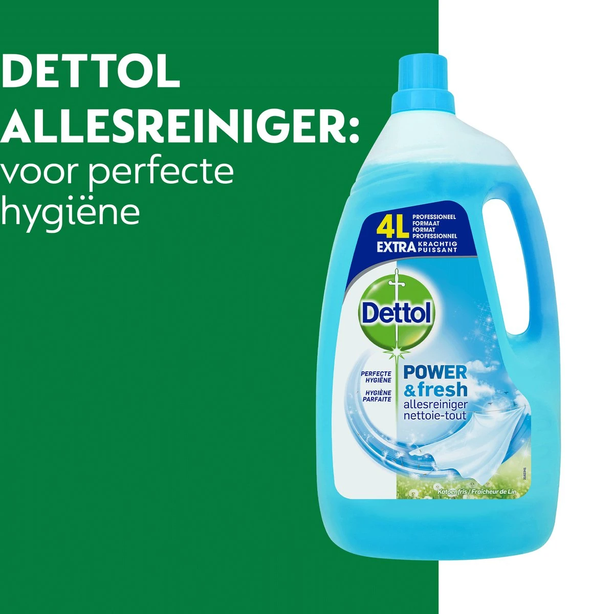 Dettol - Power & Fresh - Allesreiniger - Katoenfris - 3 X 4 Liter 2 Dettol - Power & Fresh - Allesreiniger - Katoenfris - 3 X 4 Liter - Afbeelding 2