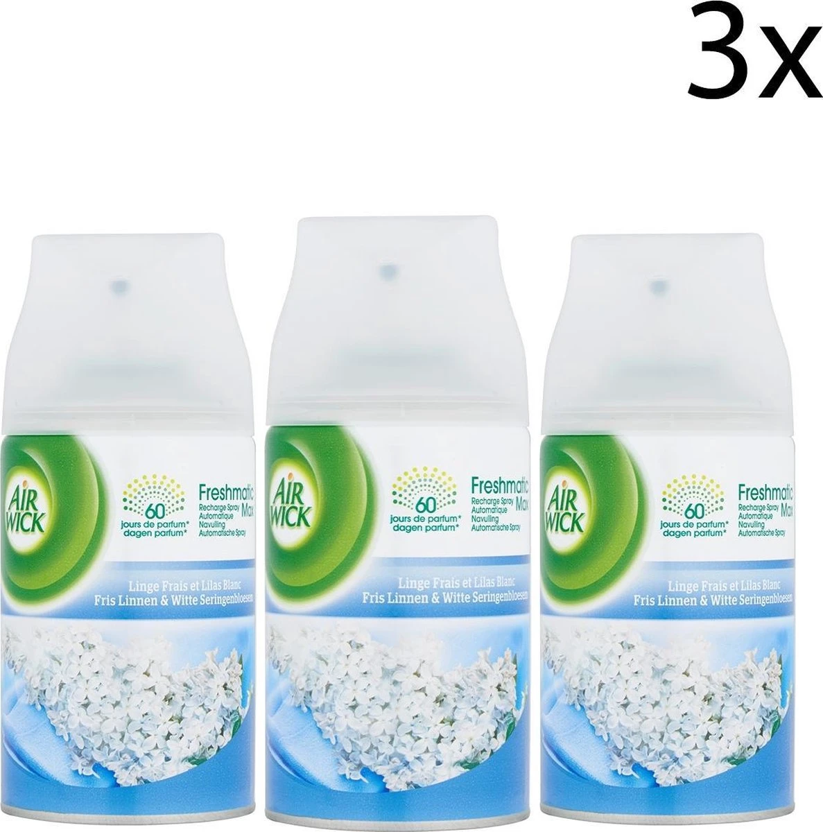 AIRWICK Freshmatic Automatische Spray Refill Frisse Linnen & Witte Bloemen Krimp - (3x250ml) 1 AIRWICK Freshmatic Automatische Spray Refill Frisse Linnen & Witte Bloemen Krimp - (3x250ml)