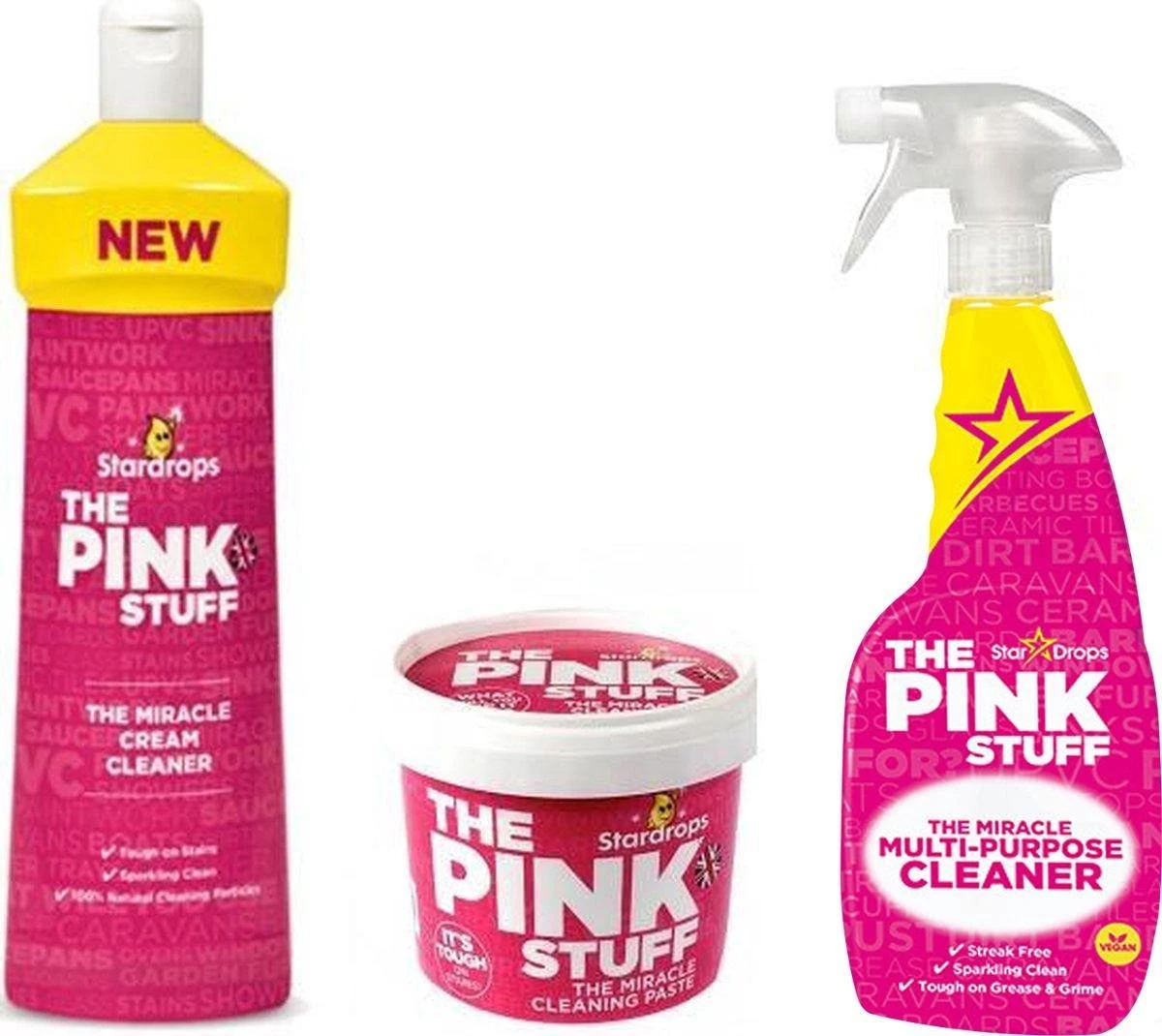 Stardrops 3x The Pink Stuff - Het Wonder Reinigingsmiddel – Allesreiniger Spray - Schoonmaakpasta - Milieuvriendelijk - Huishouden 1 Stardrops 3x The Pink Stuff - Het Wonder Reinigingsmiddel – Allesreiniger Spray - Schoonmaakpasta - Milieuvriendelijk - Huishouden