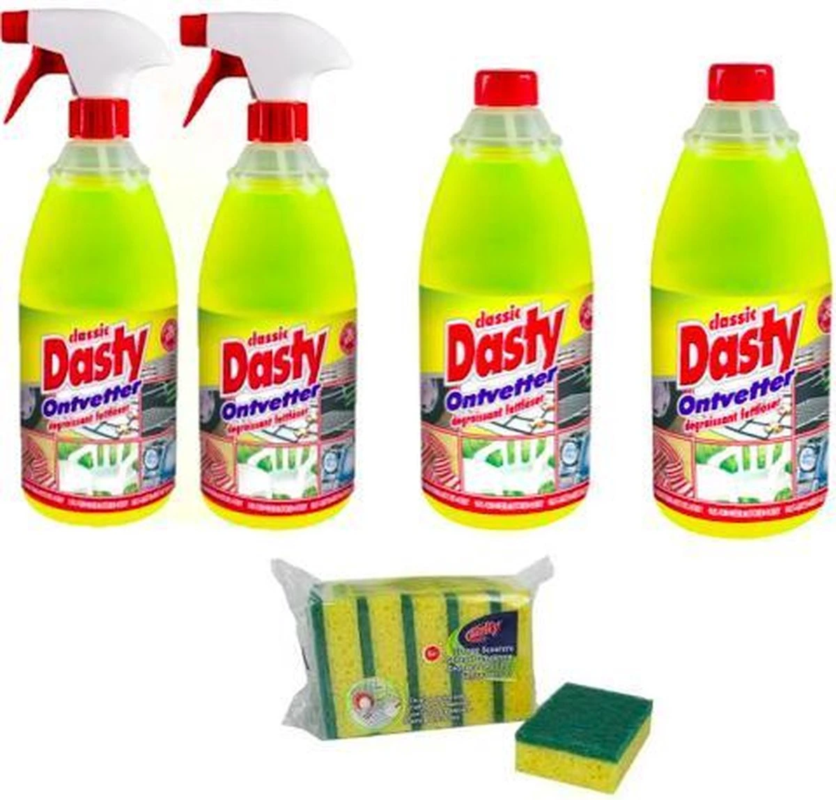 Dasty Ontvetter Pack: 2x Spuitfles + 2x Navulling + GRATIS Set Van 5x Schuursponzen En 1x Schoonmaakhandschoenen 1 Dasty Ontvetter Pack: 2x Spuitfles + 2x Navulling + GRATIS Set Van 5x Schuursponzen En 1x Schoonmaakhandschoenen