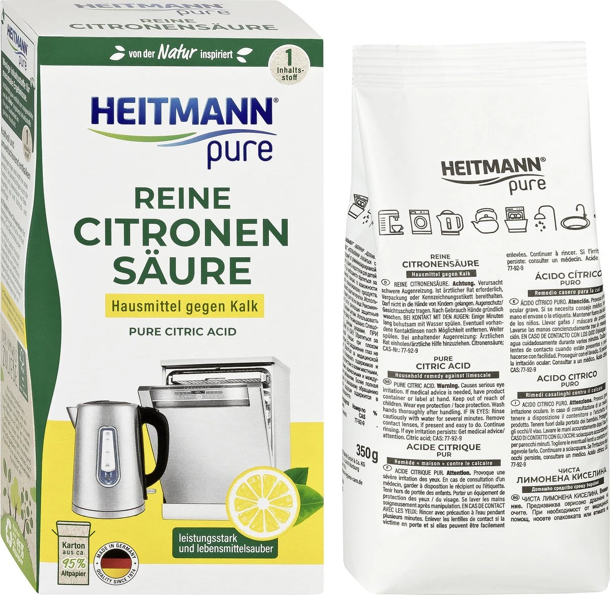 HEITMANN Pure Ontkalker- Citroenzuur Ontkalker, Natuurvriendelijke Kalkreiniger Voor Een Hygiënische Reiniging - Poeder, 1x 350 G 2 HEITMANN Pure Ontkalker- Citroenzuur Ontkalker, Natuurvriendelijke Kalkreiniger Voor Een Hygiënische Reiniging - Poeder, 1x 350 G - Afbeelding 2