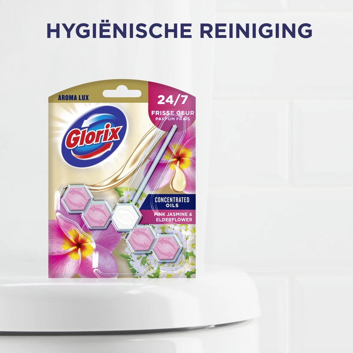 Glorix Aroma Lux Pink Jasmine & Elderflower Toiletblokken - 9 Stuks - Voordeelverpakking 2 Glorix Aroma Lux Pink Jasmine & Elderflower Toiletblokken - 9 Stuks - Voordeelverpakking - Afbeelding 2