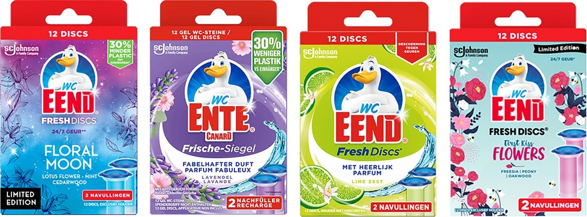 Wc Eend Fresh Discs Navulling Floral Moon + Lime + First Kiss+ Lavandel 4 X 12 Discs 1 Wc Eend Fresh Discs Navulling Floral Moon + Lime + First Kiss+ Lavandel 4 X 12 Discs