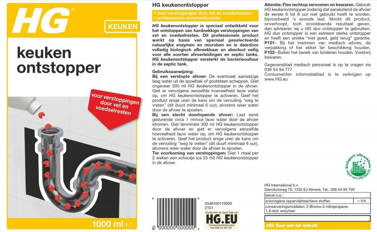 HG Keukenontstopper - 1L - De NR1 Ontstopper - Biologisch Afbreekbaar 3 HG Keukenontstopper - 1L - De NR1 Ontstopper - Biologisch Afbreekbaar - Afbeelding 3