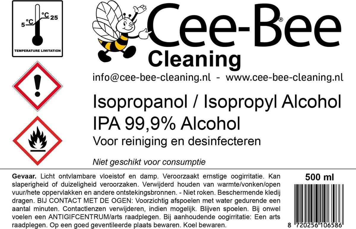 Cee-Bee Isopropanol | Isopropyl | IPA 99.9% Alcohol | 500 Ml 2 Cee-Bee Isopropanol | Isopropyl | IPA 99.9% Alcohol | 500 Ml - Afbeelding 2
