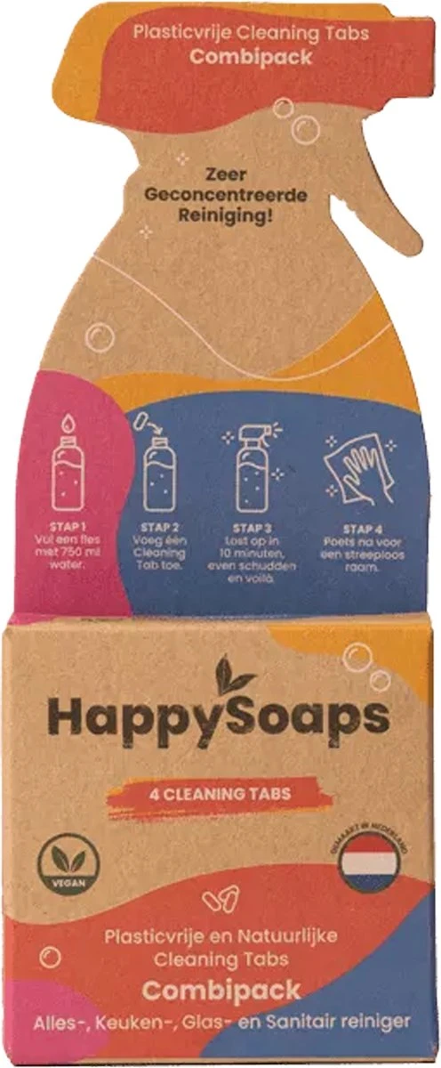 HappySoaps Cleaning Tabs - Combipack Met 4 Verschillende Tabs - Allesreiniger, Keukenreiniger, Glasreiniger En Sanitairreiniger - 100% Plasticvrij, Duurzaam & Vegan 3 HappySoaps Cleaning Tabs - Combipack Met 4 Verschillende Tabs - Allesreiniger, Keukenreiniger, Glasreiniger En Sanitairreiniger - 100% Plasticvrij, Duurzaam & Vegan - Afbeelding 3