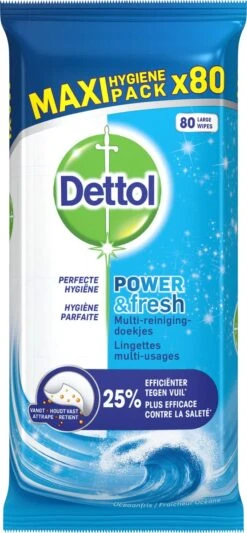 Dettol - Power & Fresh - Schoonmaakdoekjes - Oceaanfris - 4 X 80 Doekjes -Ajax® Verkoop 556x1200