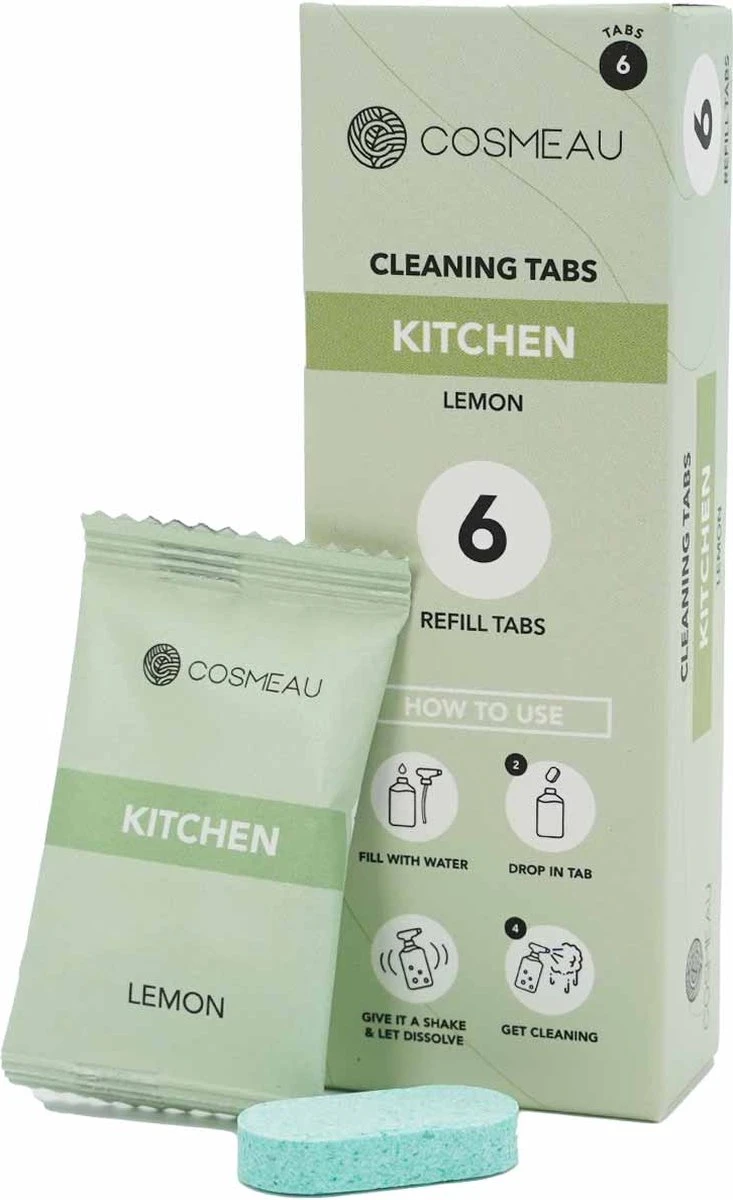 Cosmeau Keukenreiniger 6 Stuks Tabletten Cleaning Tabs Schoonmaak Tabs - Kitchen- Navulverpakking - Refill 1 Cosmeau Keukenreiniger 6 Stuks Tabletten Cleaning Tabs Schoonmaak Tabs - Kitchen- Navulverpakking - Refill